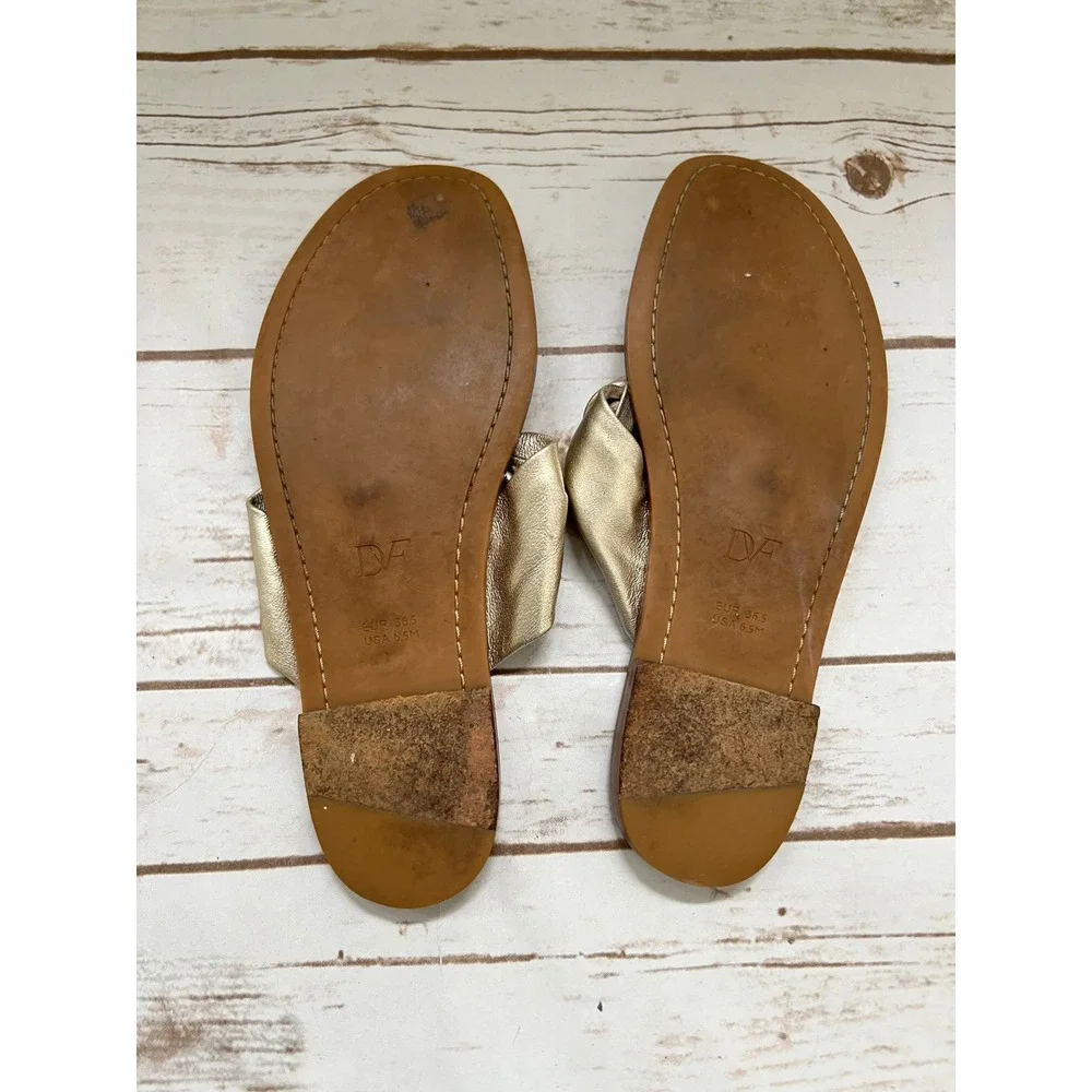 Diane von Furstenberg Thong Sandals Gold Leather Knot Flat 6.5M